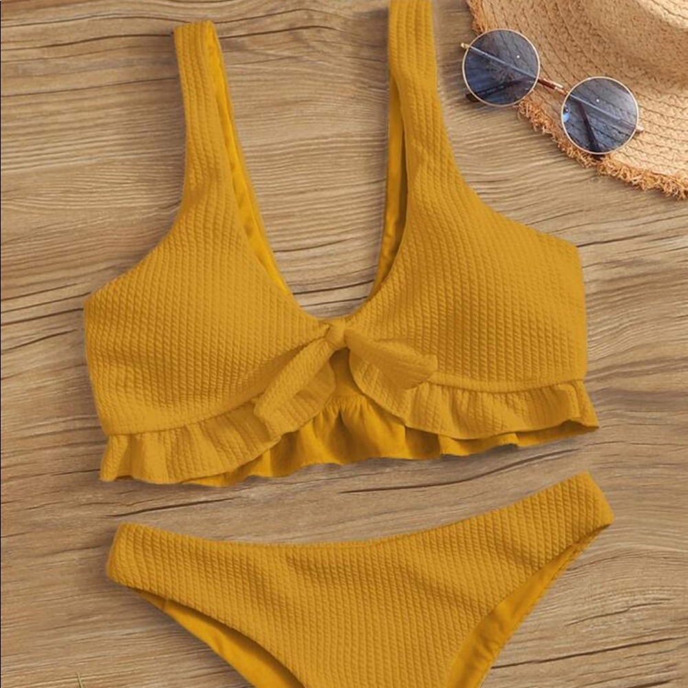 Textured Ruffle Knot Front Bikini - Picture 1 of 5